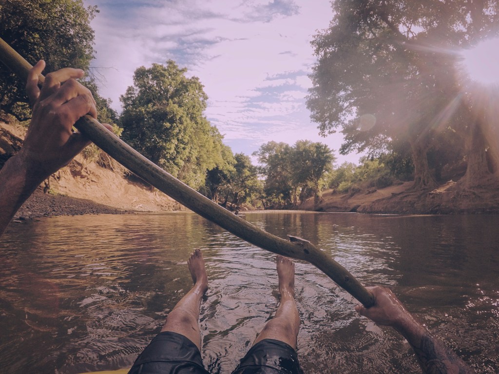 Floating on a tyre tube on the Ewaso Nyiro in Kenya 