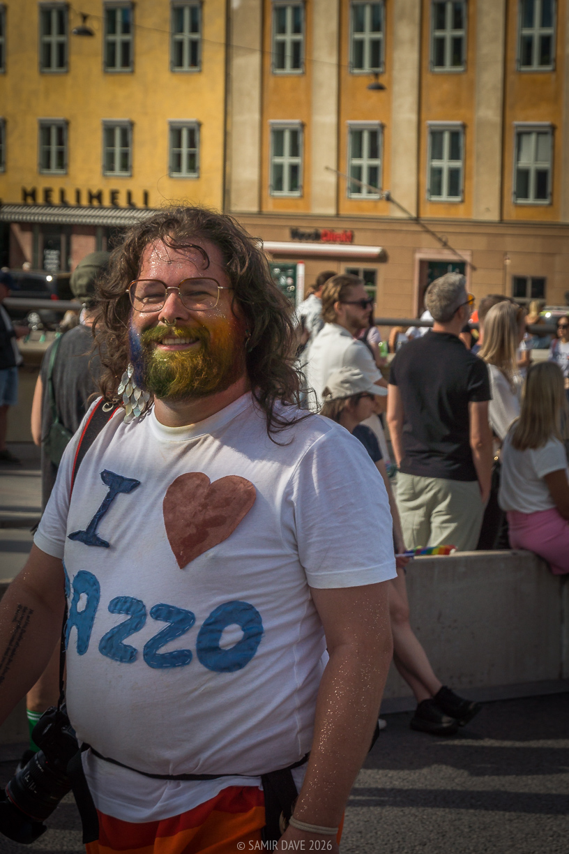 Wearing a heart on their chest and telling us who they love at Stockholm Pride Festival 2026.